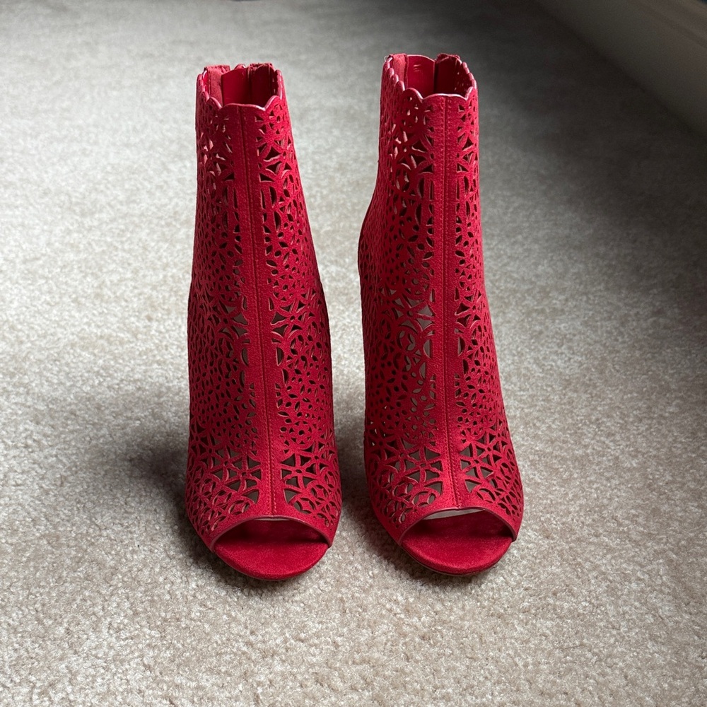 Aldo Red Laser-Cut Peep-Toe Boots